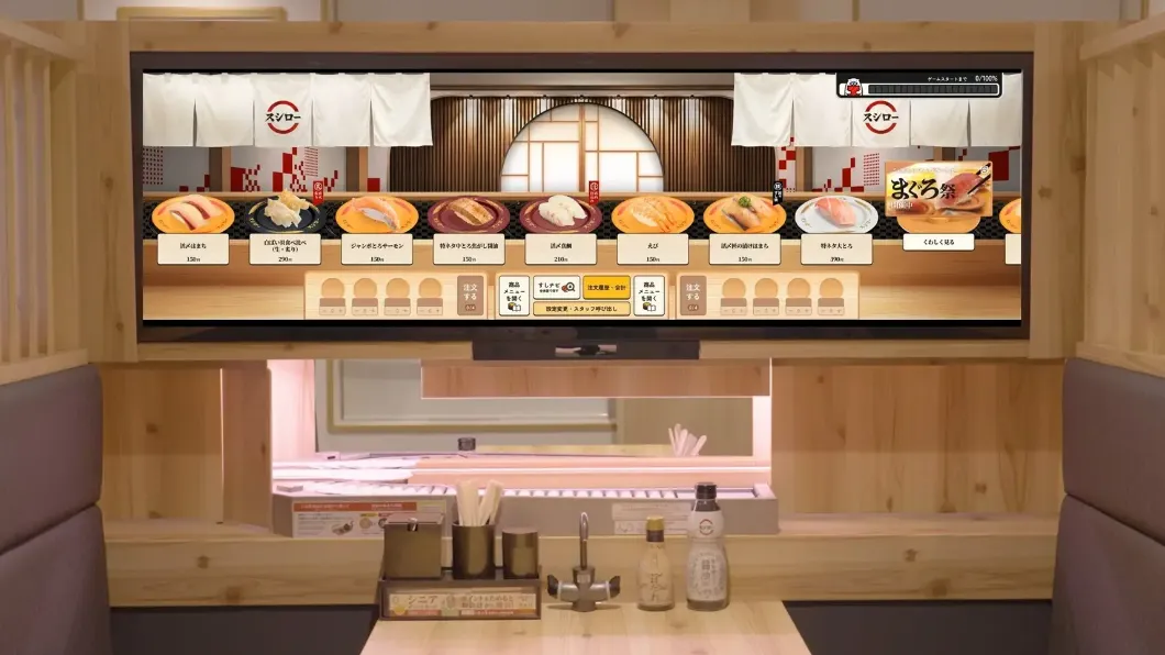 長形的點餐螢幕上，可以看到各種壽司品項在轉盤上移動。（圖／翻攝自PR TIMES）