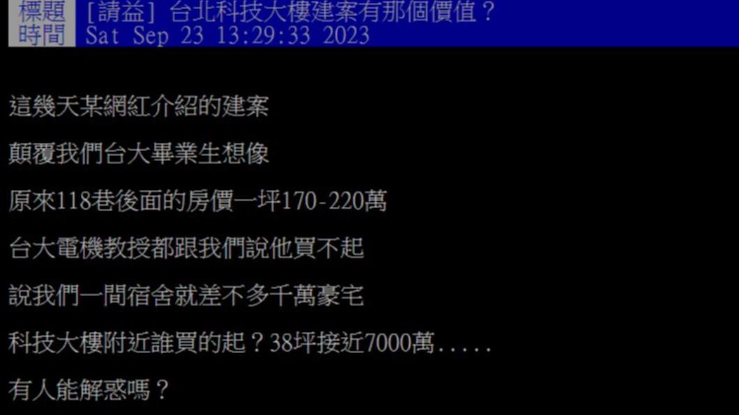 網友好奇北科技大樓建案的價值。(圖/翻攝自PTT)
