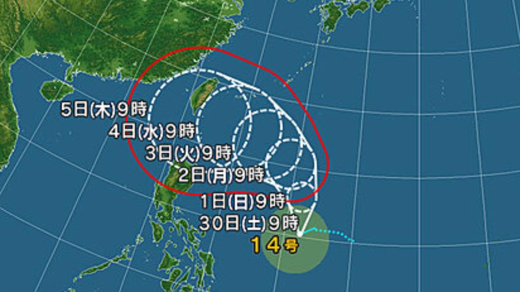 小犬颱風恐於10月4日、5日靠近台灣。（圖／翻攝自tenki.jp）