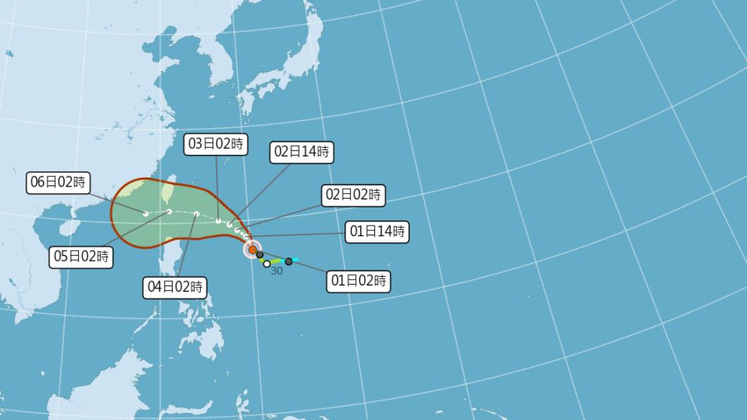 輕度颱風小犬今日淩晨2時的中心位置在北緯 16.9 度,東經 130.2 度