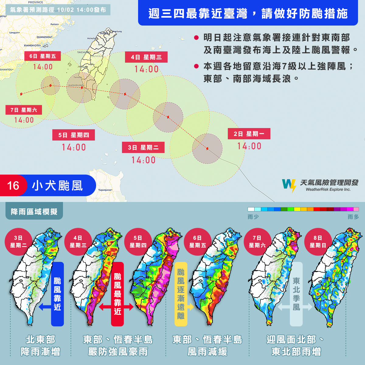 颱風週三、週四最靠近台灣。(圖/翻攝自氣象達人彭啟明臉書)