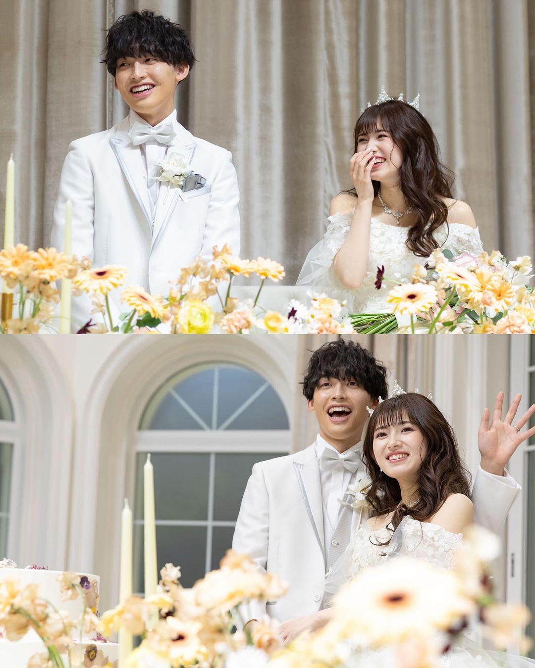 青木菜花今天分享了2020年跟梶田冬磨的結婚照。(圖/翻攝自青木菜花IG)
