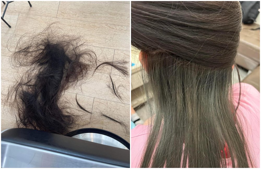 國中生媽媽貼出女兒染髮前（左圖）與染髮後（右圖）照片，質疑髮廊收9,800元是怎麼算的？（圖／翻攝自臉書@爆怨公社）
