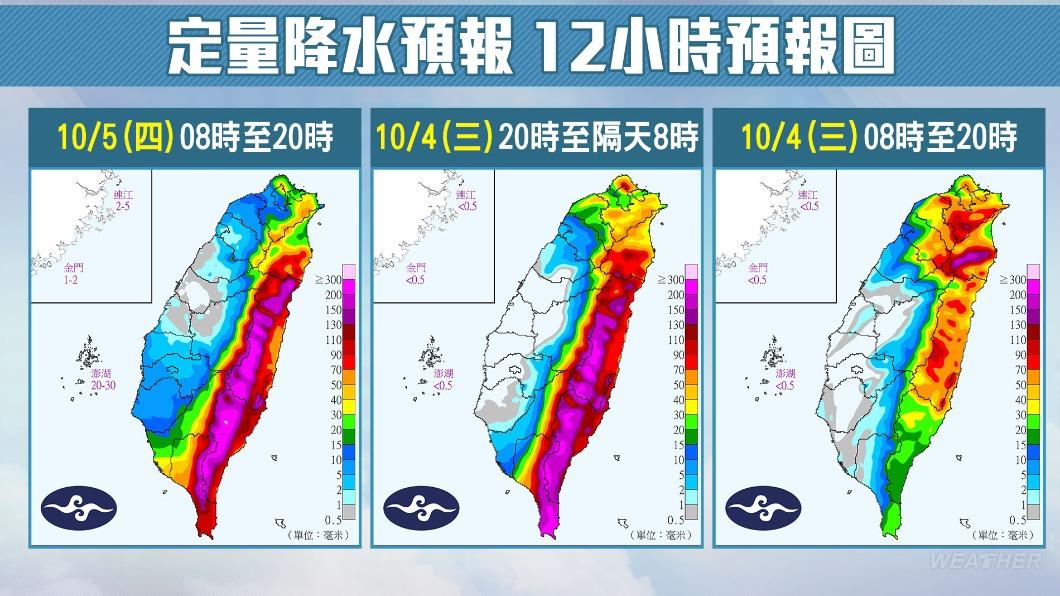 小犬颱風來襲,全台各地定量降水預報圖。(圖/TVBS)