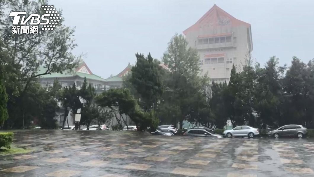 文化大學校區風雨相當強勁。（圖／TVBS）