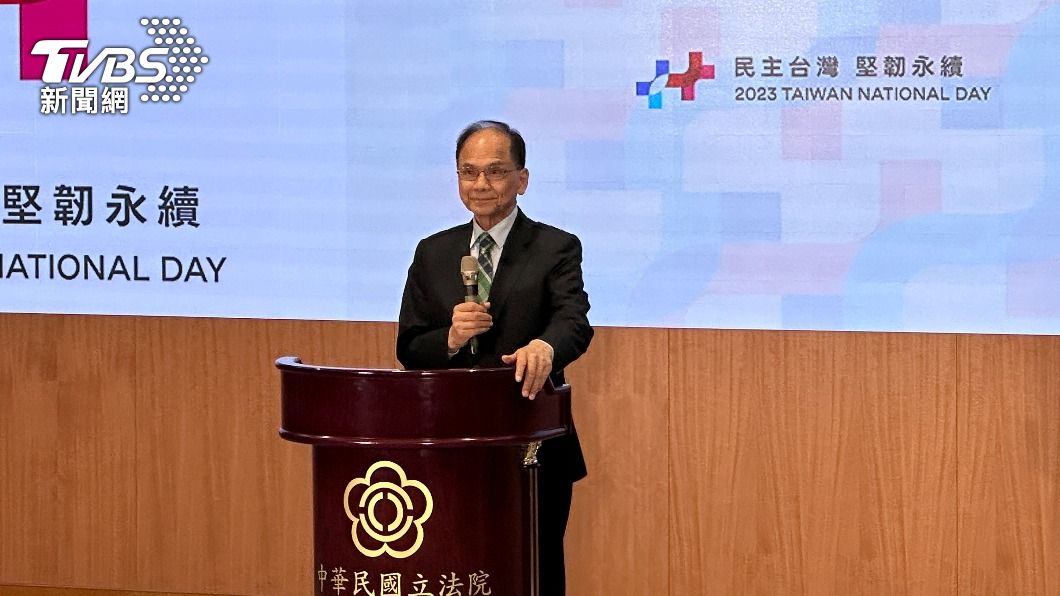 游錫堃今日出席「中華民國各界慶祝112年國慶記者會」。(圖/陳昫蓁攝)