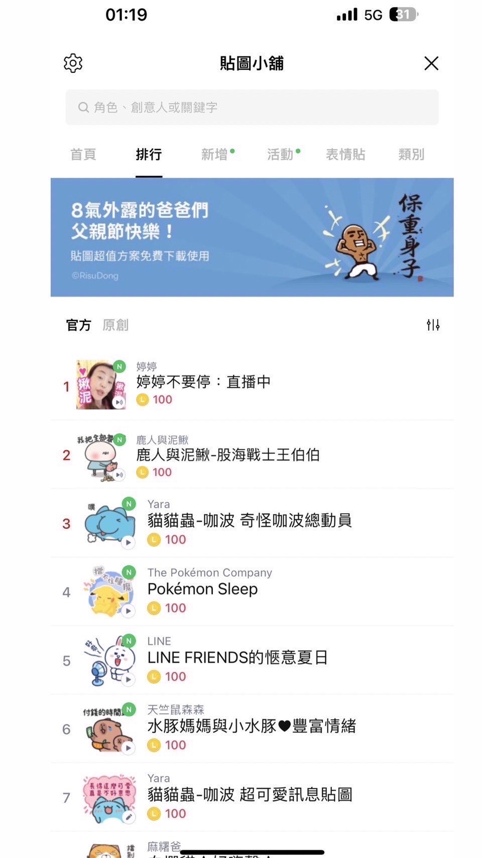 法拉利姐貼圖攻上排行榜冠軍。(圖/翻攝自LINE)