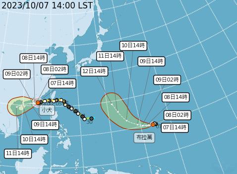 颱風「布拉萬」未來將朝日本南方海面移動,對台灣天氣沒有直接影響。(圖/氣象署)