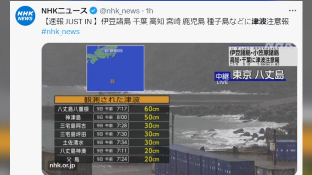 日本各地觀測到海嘯。(圖/翻攝自推特)
