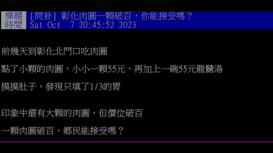 網友好奇,大部分人是否能夠接受破百的肉圓。(圖/翻攝自PTT)