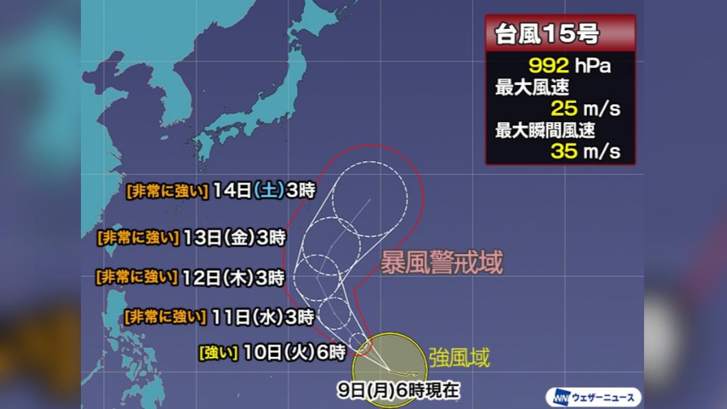 布拉萬將於11日增強為非常強烈颱風。（圖／翻攝自WEATHER NEWS推特）
