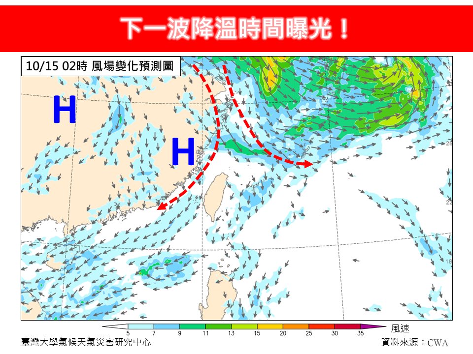 10月15日風場變化預測圖。(圖/翻攝自林老師氣象站臉書)