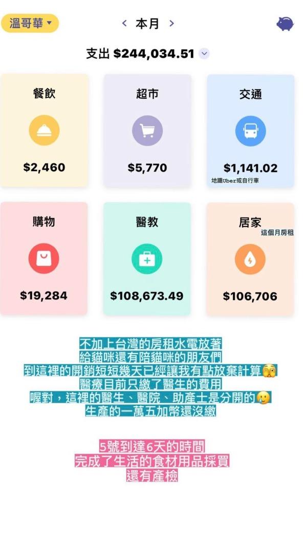 祈錦鈅公開溫哥華當地花費,大嘆放棄計算。(圖/翻攝自祈錦鈅IG)