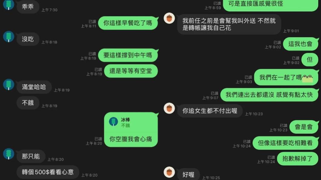 原PO關心對方有沒有吃早餐。(圖/翻攝自Dcard)