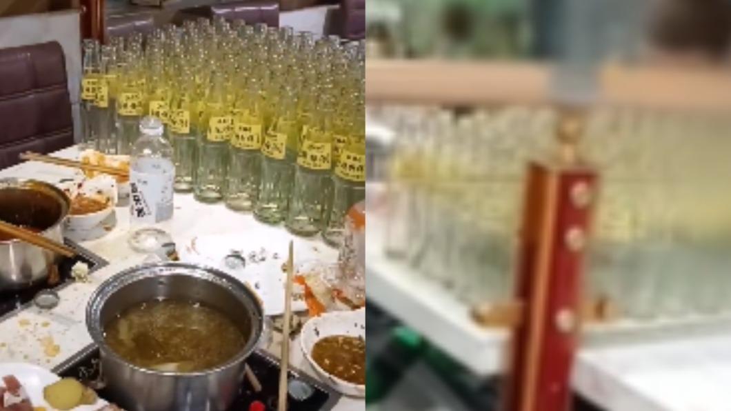 桌上擺滿酸梅汁瓶罐。(圖/翻攝自微博)