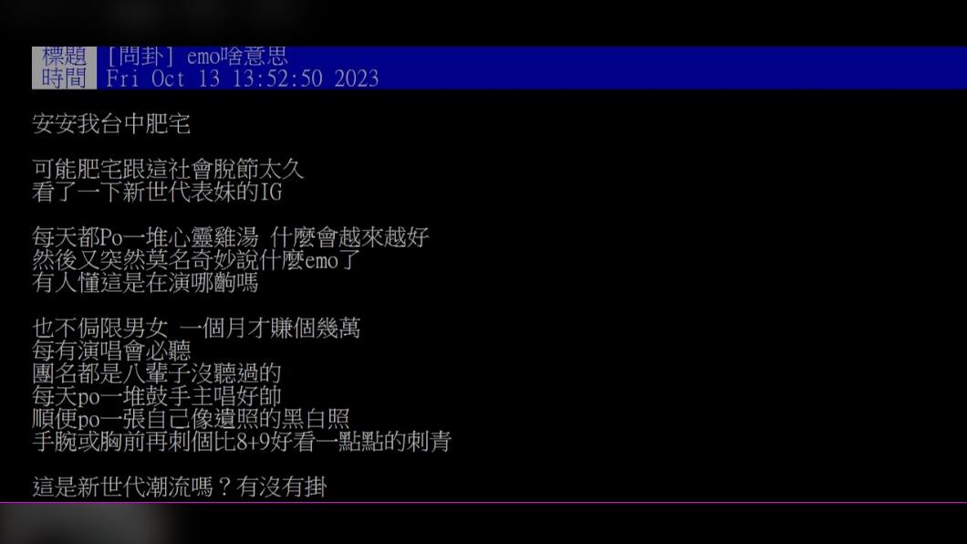 原PO發文詢問「EMO是啥意思。」（圖 / 翻攝自PTT）