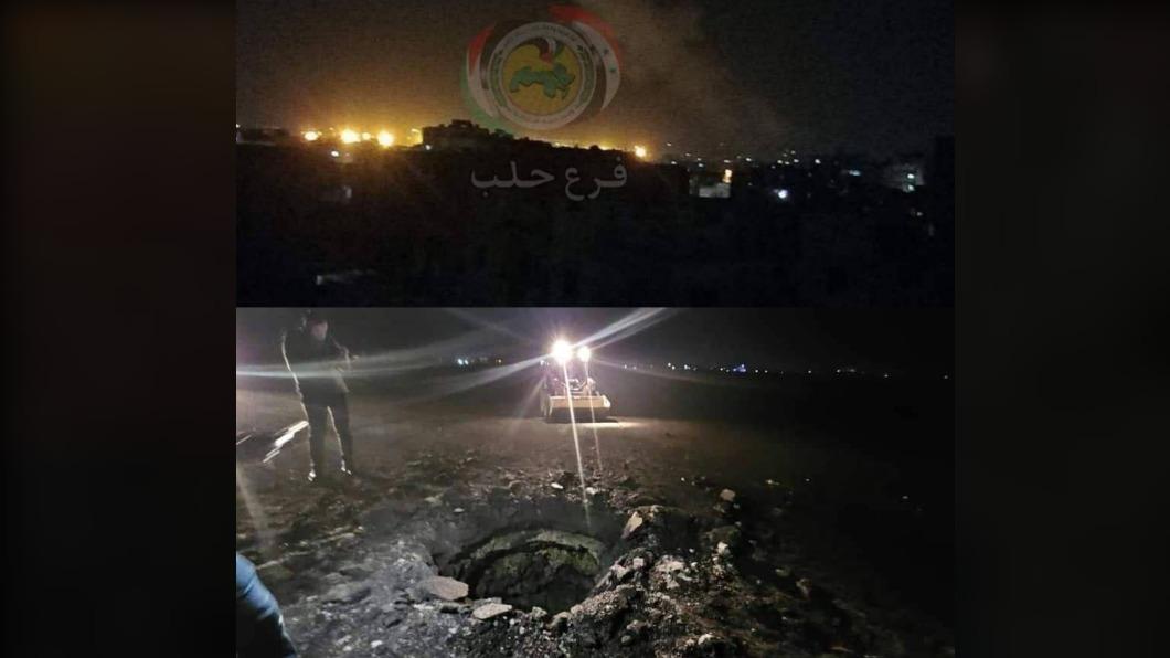 以色列暗夜轟敘利亞阿勒坡(Aleppo)機場,機場跑道炸出巨坑。(圖/翻攝自 推特@bloombergblower)