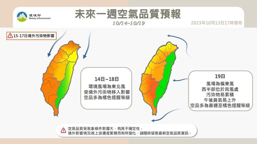 未來一週空品提醒。(圖/環境部)