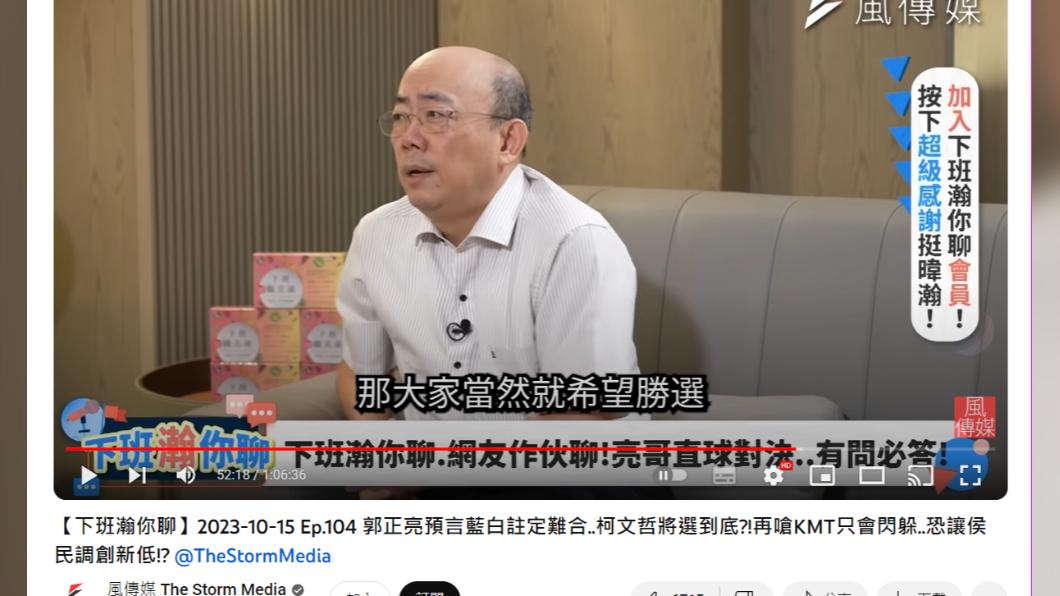 郭正亮15日在政論節目《下班瀚你聊》預言藍白若分裂的結局。（圖／翻攝自YT@TheStormMedia）