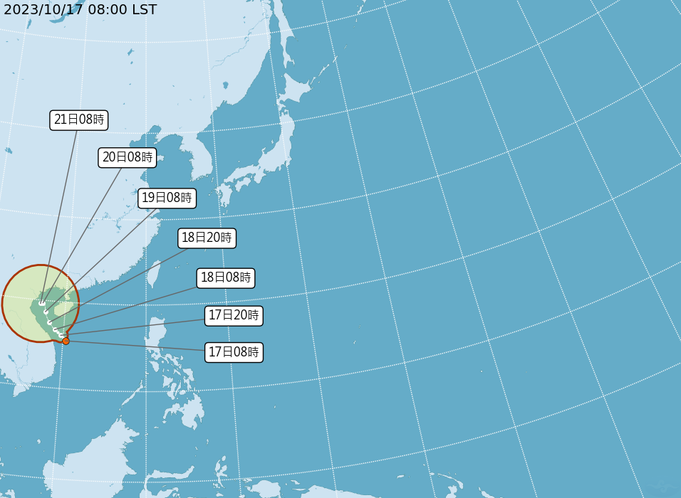 台灣西南方海域有一熱帶低壓生成。(圖/翻攝氣象署)