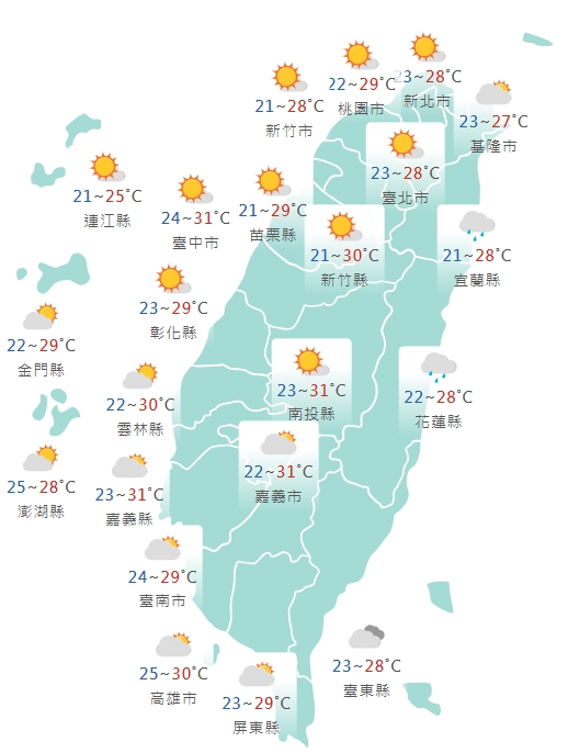 各地天氣預報。(圖/中央氣象署)