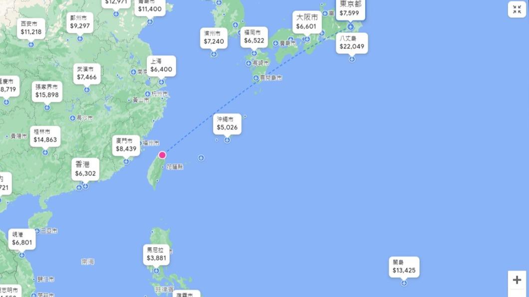 以台北市出發實測。(圖/翻攝自Google)