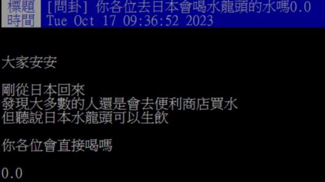 網友好奇日本水龍頭的水是否能生飲。(圖/翻攝自PTT)