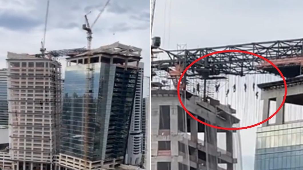 有片/建築結構突倒塌!工人懸掛「140公尺高空」掙扎畫面曝
