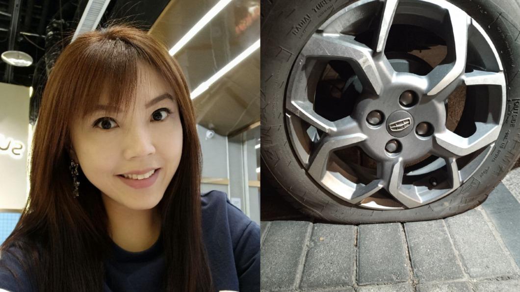 馬路驚魂!女星開車遭異物「插爆輪胎」 慘況曝光