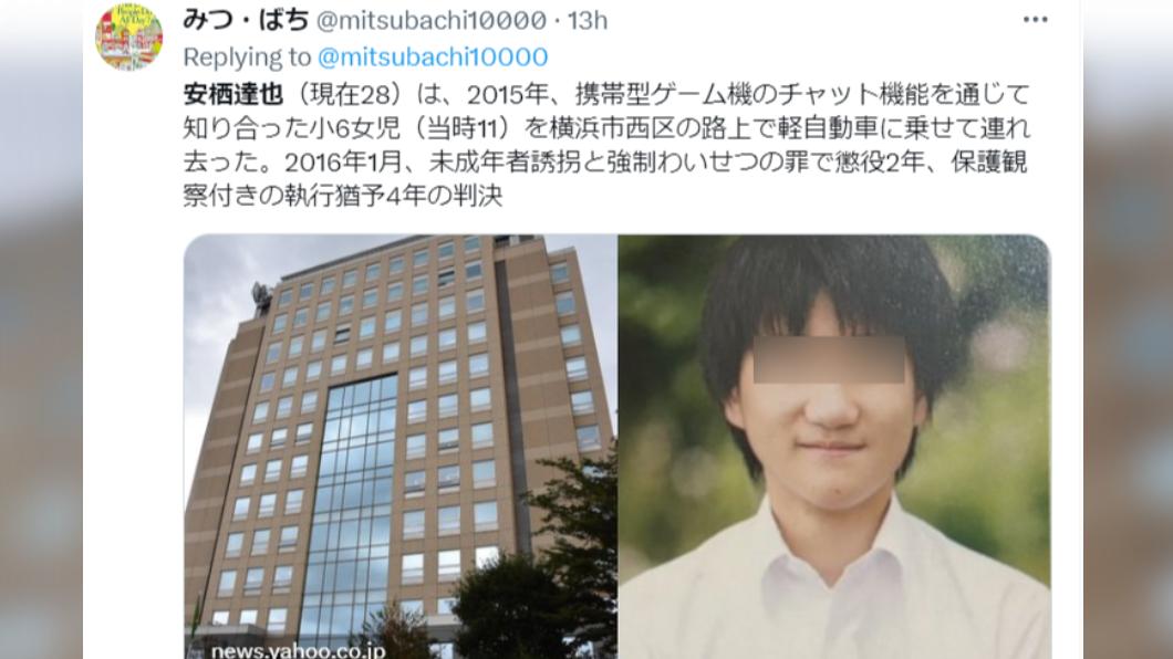 日媒指出,犯案男子8年前就綁架過國小生。(圖/翻攝自推特)