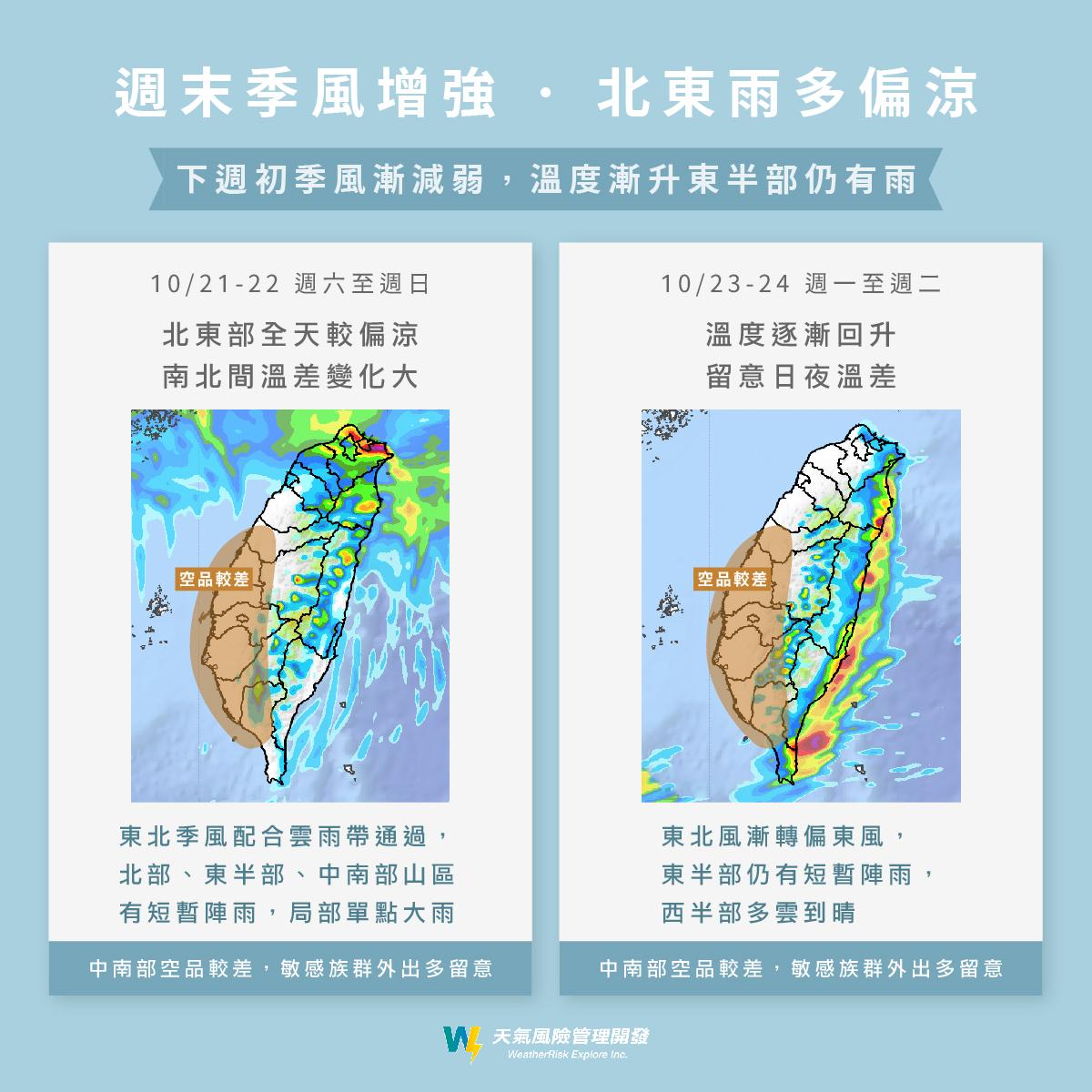 週末將變天。(圖/翻攝自天氣風險 WeatherRisk)