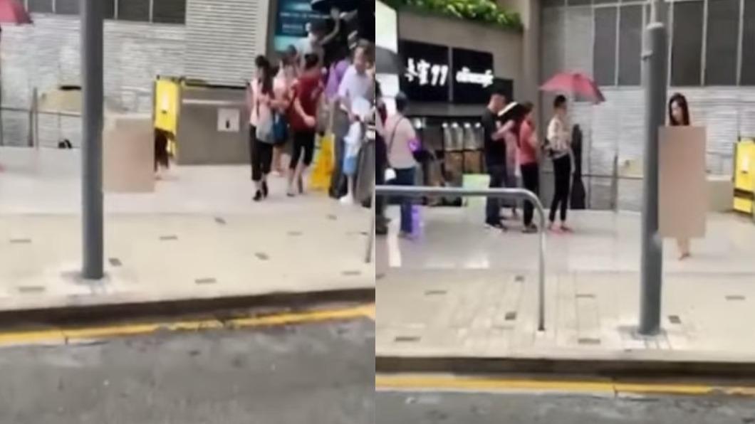 女子逃竄期間還一度滑倒。(圖/翻攝自@Now Hk YouTube)