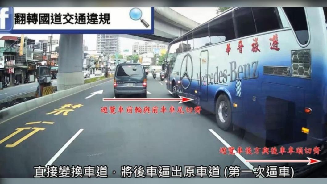 粉專「翻轉國道交通違規」日前發布遊覽車不當超車的影片。(圖/翻攝自翻轉國道交通違規臉書)