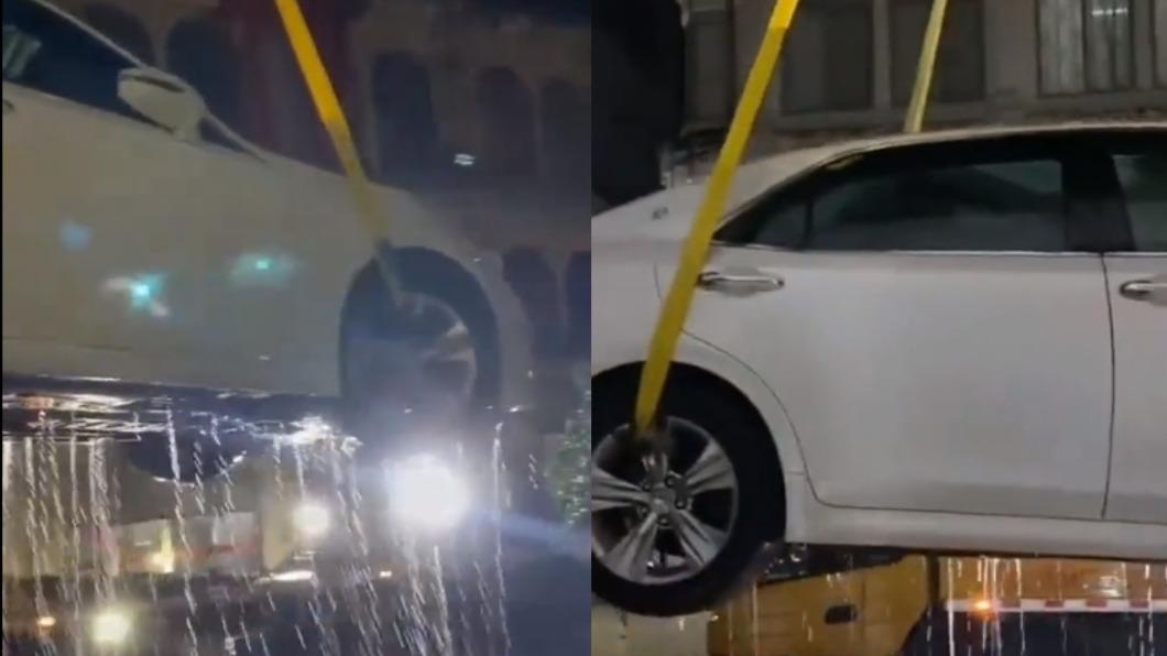 網友吊車上頂樓行徑引起熱議。(圖/翻攝自微博@新浪熱點)