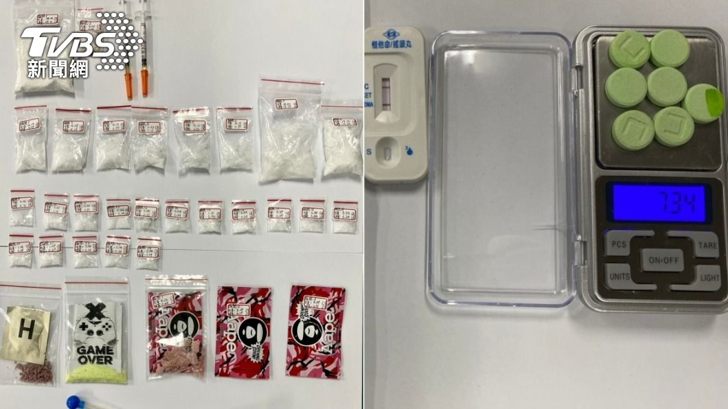 警方查扣各式毒品。(圖/TVBS)