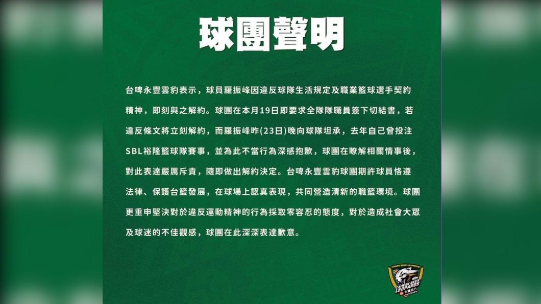 假球案再爆1人！魔獸前隊友羅振峰坦言涉案　台啤雲豹：即刻解約