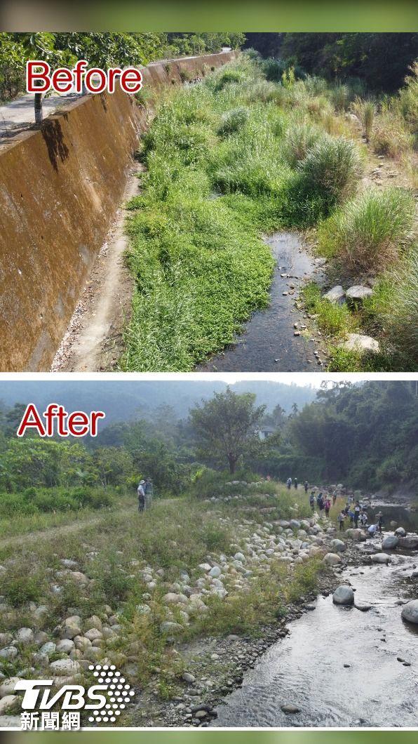 種瓜溪的before和after，改變「水泥治國」溪流生意盎然。(照片李璟泓提供)