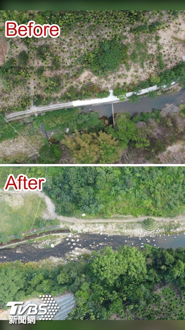 種瓜溪的before和after，改變「水泥治國」溪流生意盎然。(照片李璟泓提供)