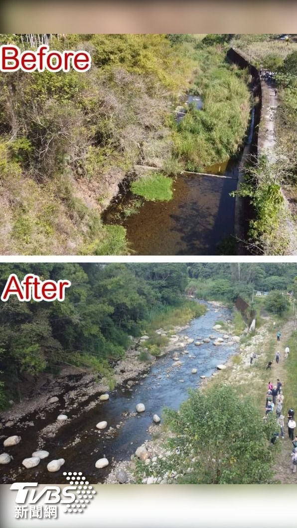 種瓜溪的before和after，改變「水泥治國」溪流生意盎然。(照片李璟泓提供)