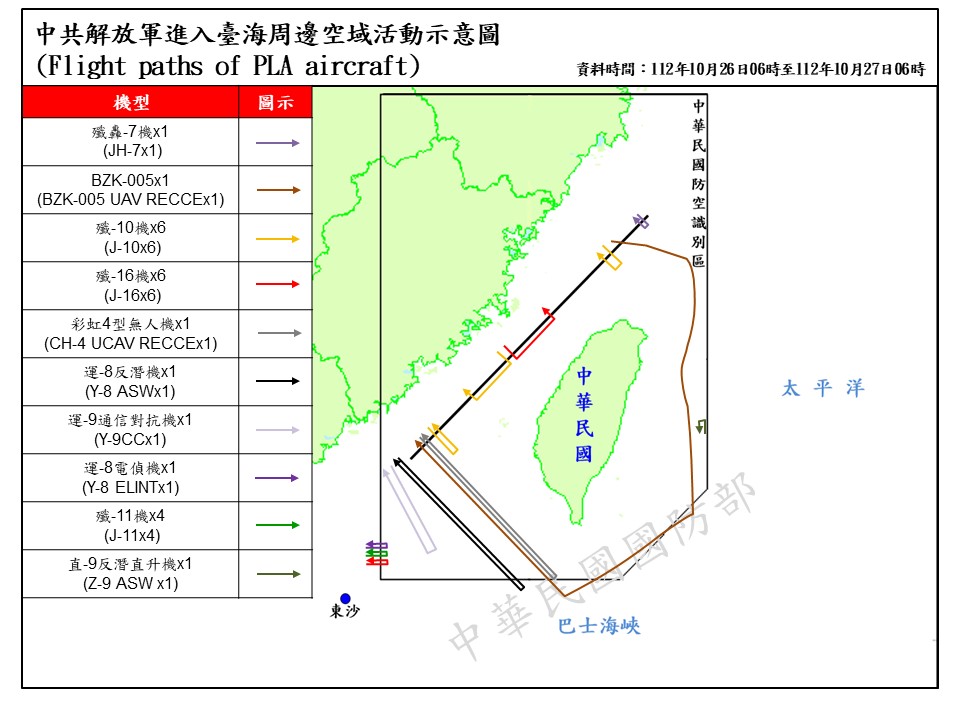 共機在臺海周邊海、空域活動示意圖 。（圖／國防部）