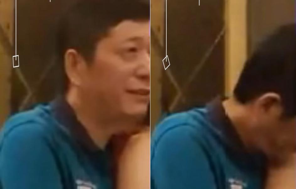 林國慶上秒還在聊天,下秒頭埋在女子香肩。(圖/翻攝自Gtokevin小商人靠北幹古股份有限公司臉書)
