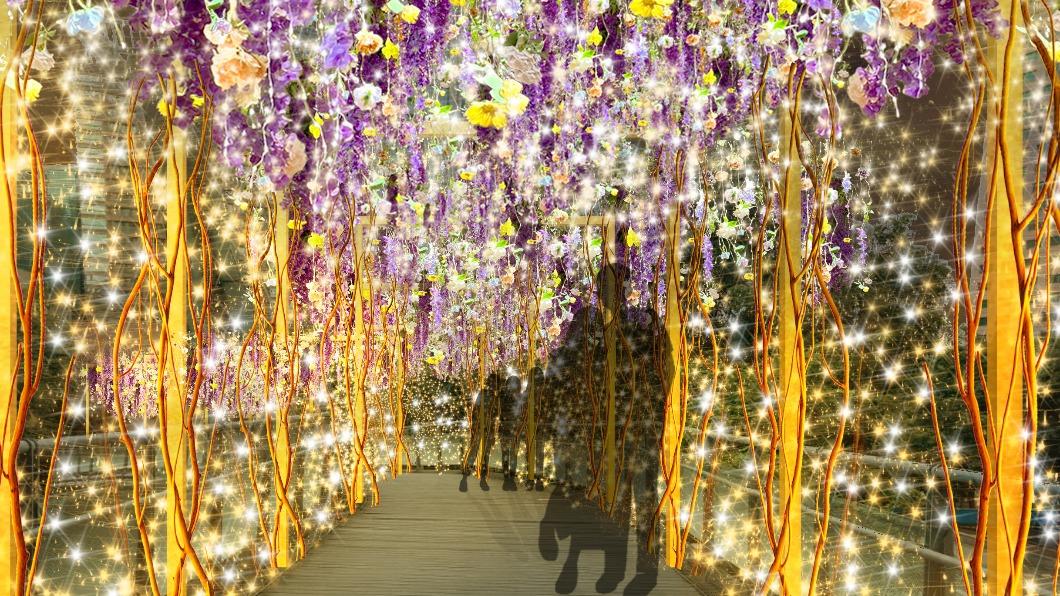 首度以花花世界的元素打造「紫藤精靈光廊」。(圖/新北市政府提供)