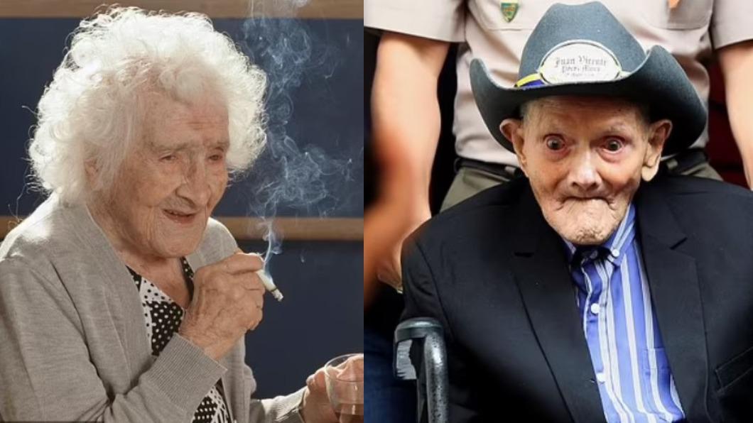 法國奶奶卡爾門特(Jeanne Calment)、委內瑞拉爺爺佩雷斯(Juan Vicente Pérez)。(圖/翻攝自《每日郵報》)