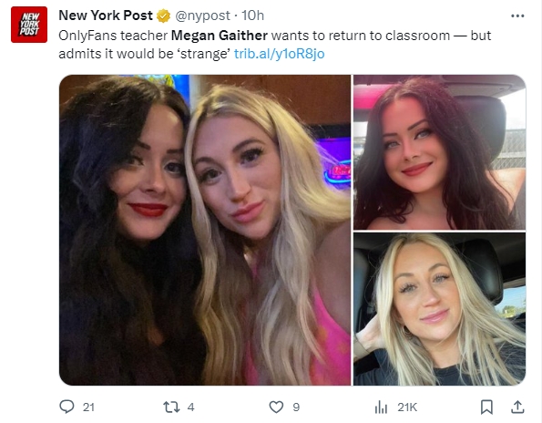 兩名女高中教師皆在成人平台上兼職拍片。（圖／翻攝自X@nypost）