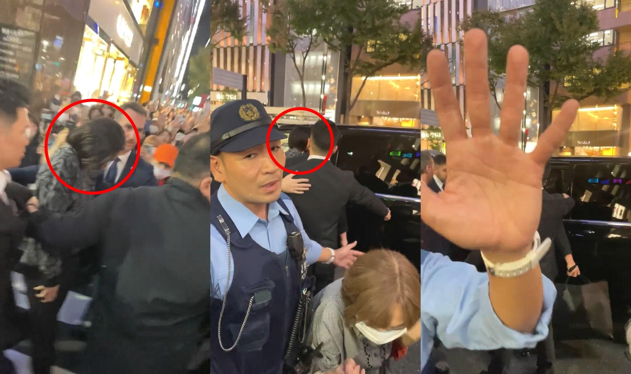 原田將大在鉉辰從店家出來後就狂吼告白，警衛只能無奈擋下。（圖／翻攝自hezuruy推特）