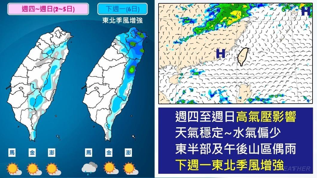 週四至週日天氣穩定，各地晴朗。（圖／TVBS）