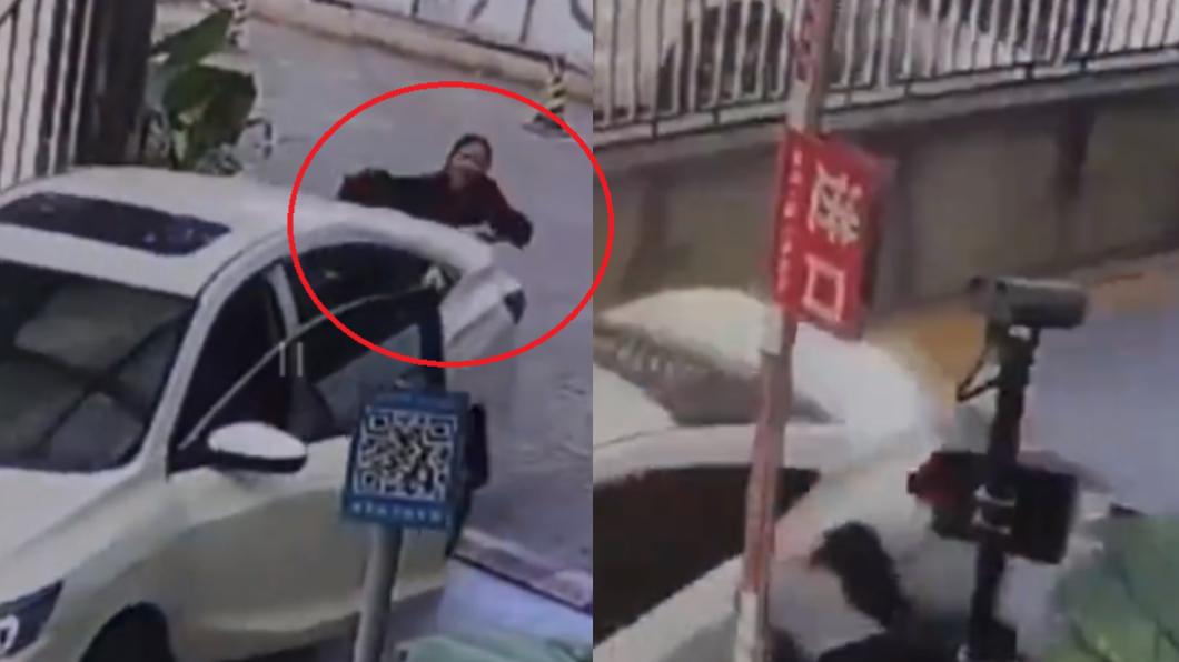 陸女轉彎撞到牆壁!下秒忘拉手煞車又「撞爛保時捷」 超衰影片曝
