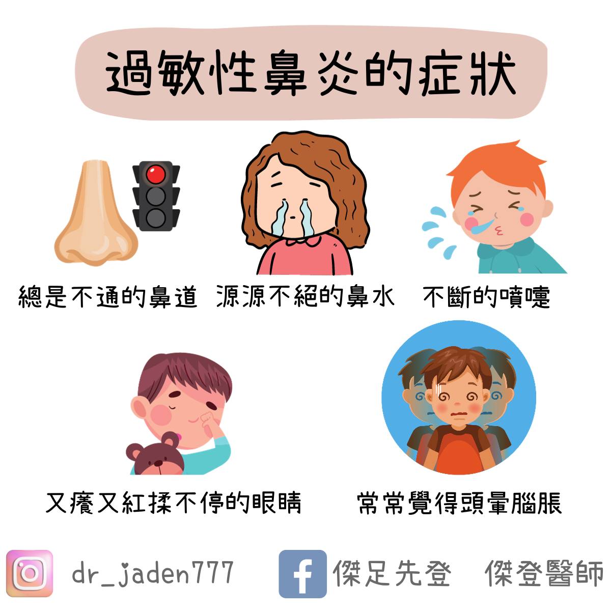 過敏性鼻炎的症狀。(圖/翻攝自傑足先登 傑登醫師臉書粉專)