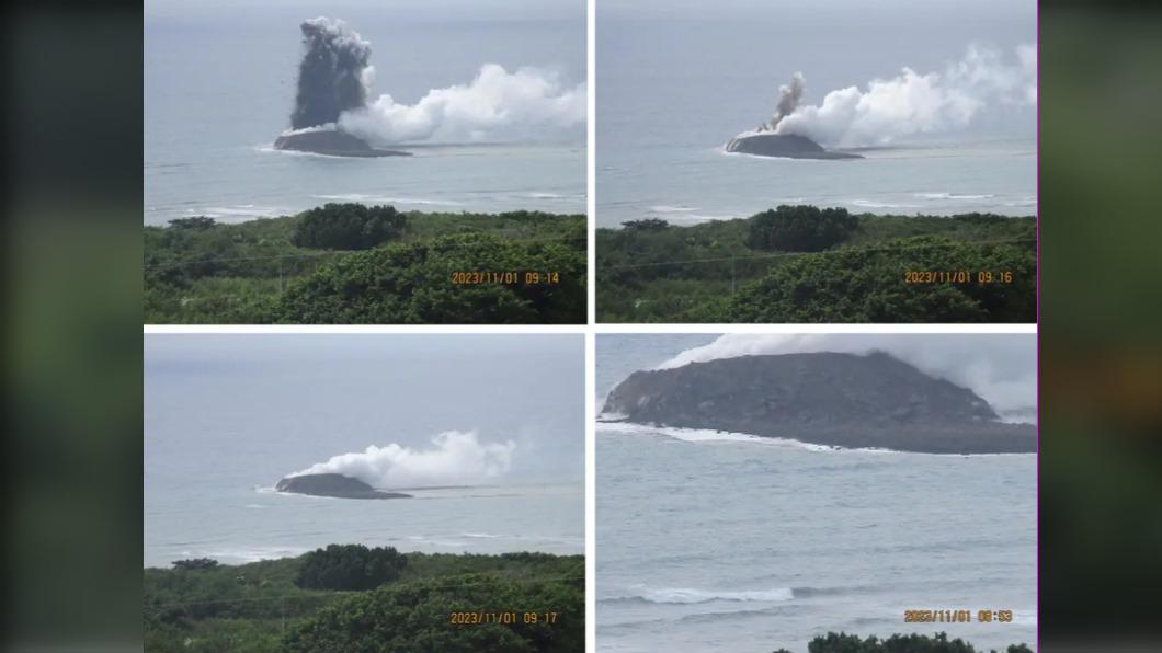 日本海上自衛隊拍攝的照片記錄了新島嶼的誕生過程。(圖/翻攝自紐約時報)