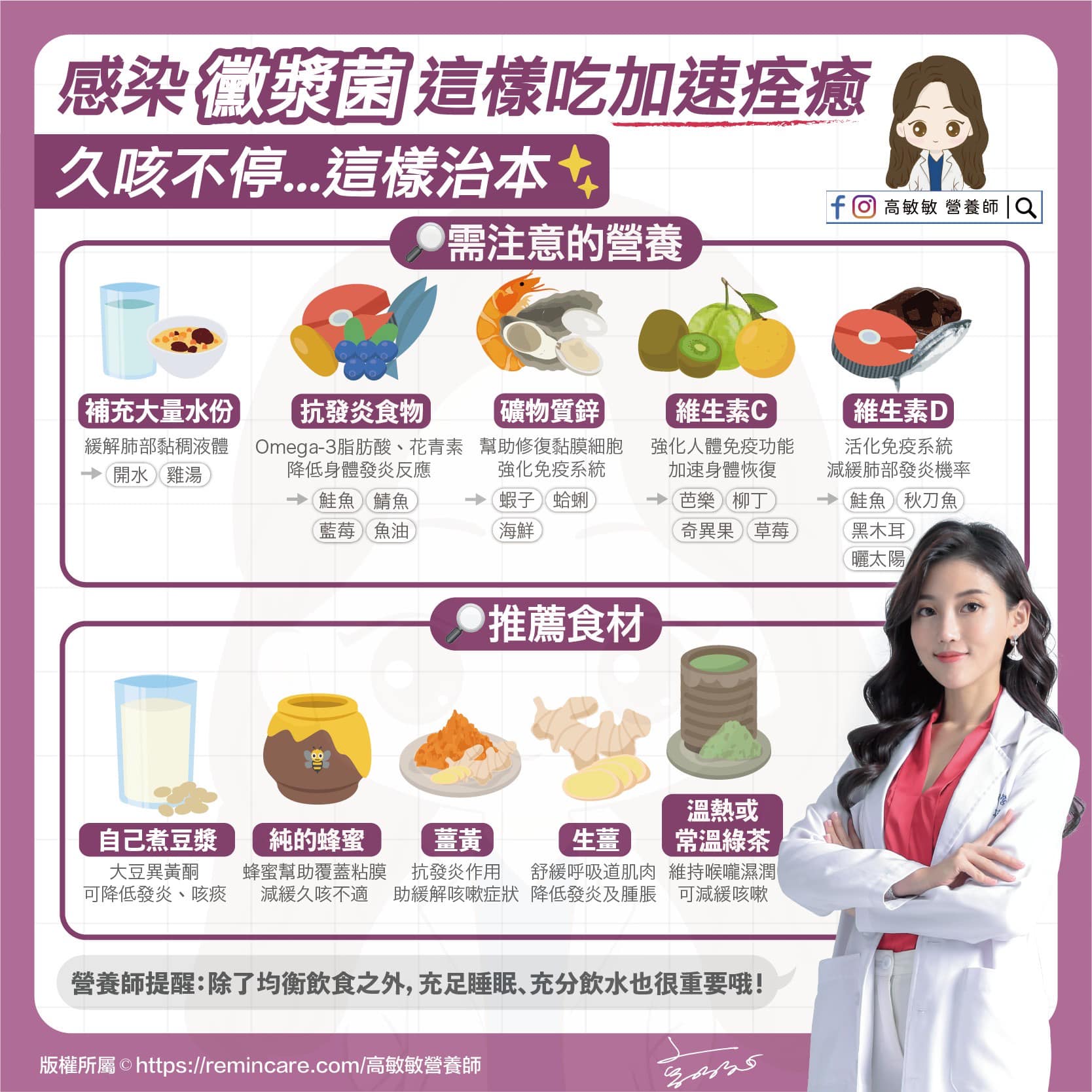 若感染黴漿菌,加速痊癒可以這樣吃。(圖/翻攝自高敏敏 營養師臉書)